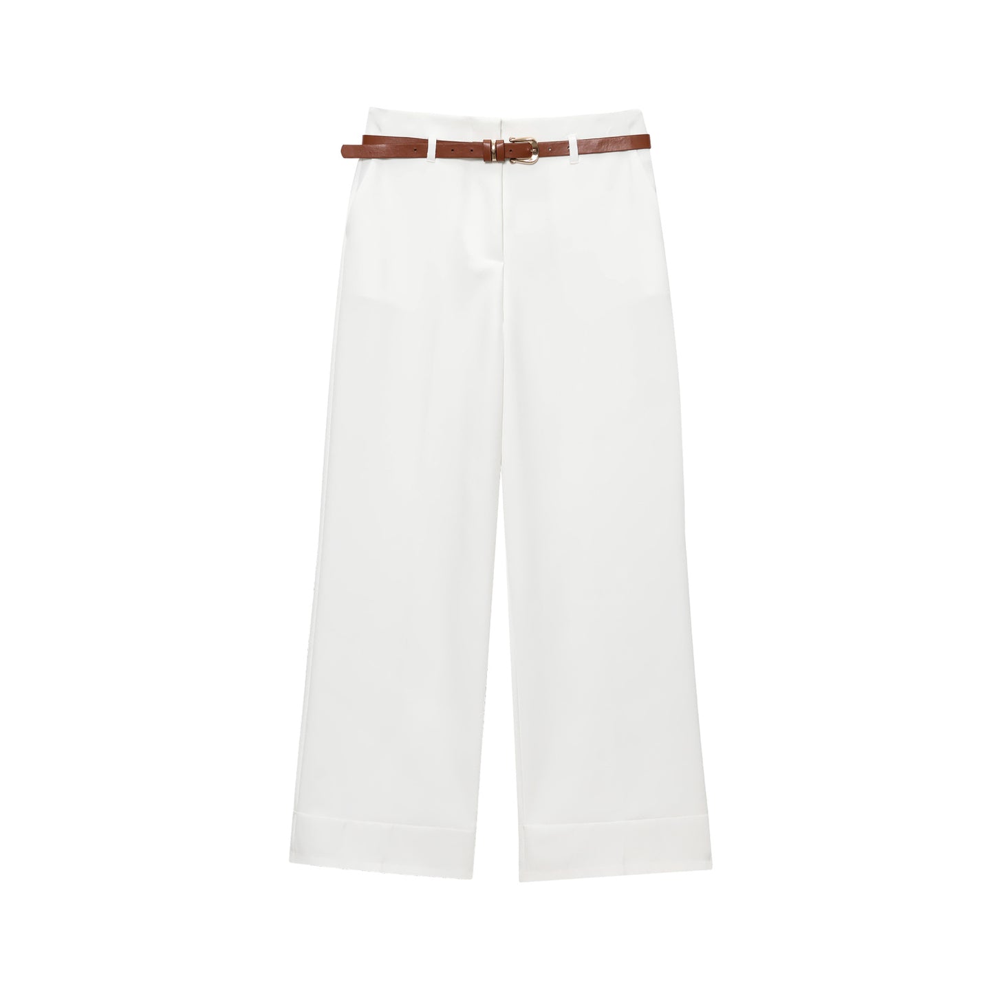 Women's with Belt rolled hem design casual pants