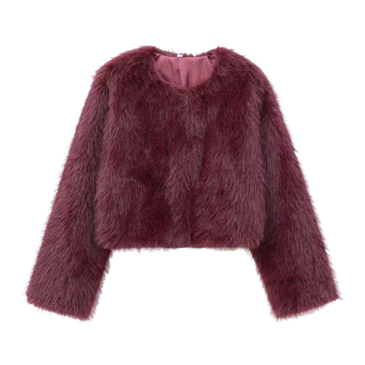 Women's New Artificial fur effect short O Neck jacket Coat