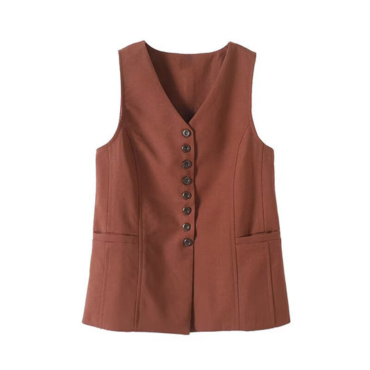 Women's new fashion casual single breasted V-neck suit vest
