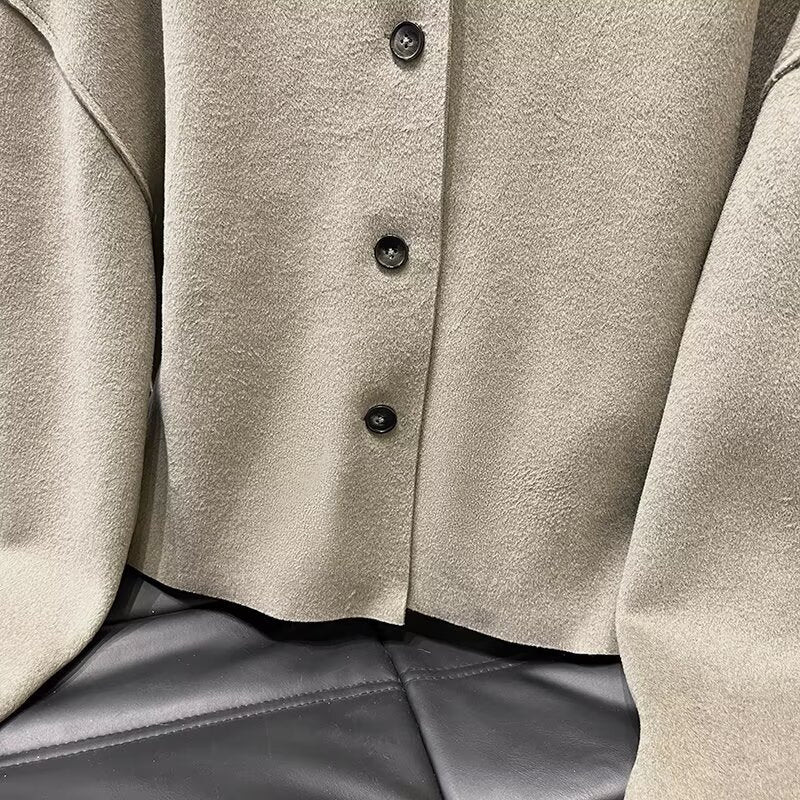 Women's new fashion short high neck woolen coat