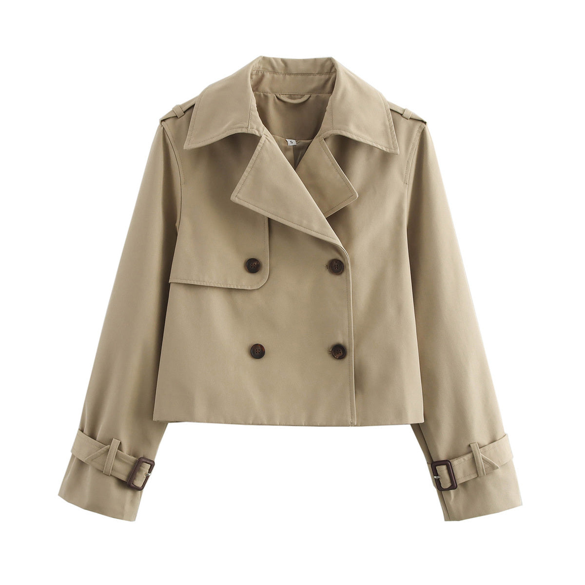 Women's New Fashion Short Double breasted Lapel Windbreaker Coat