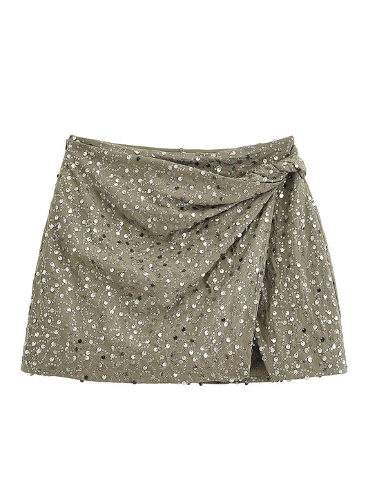 Women's new fashion bead decoration slim pleated Shorts Skirts