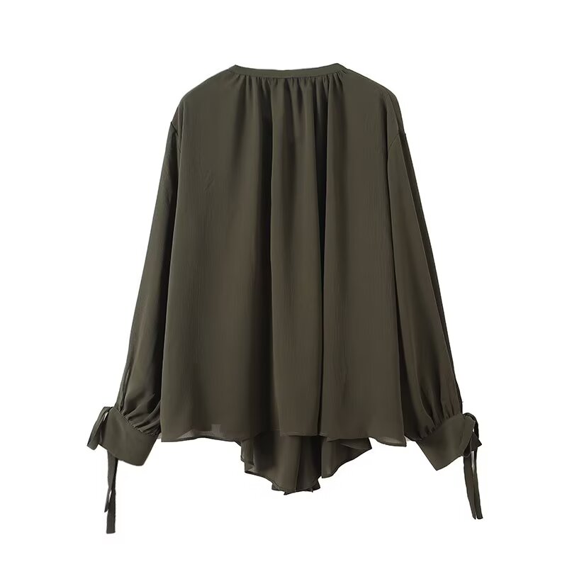 Women's new fashion bow ribbon decoration long sleeved shirt