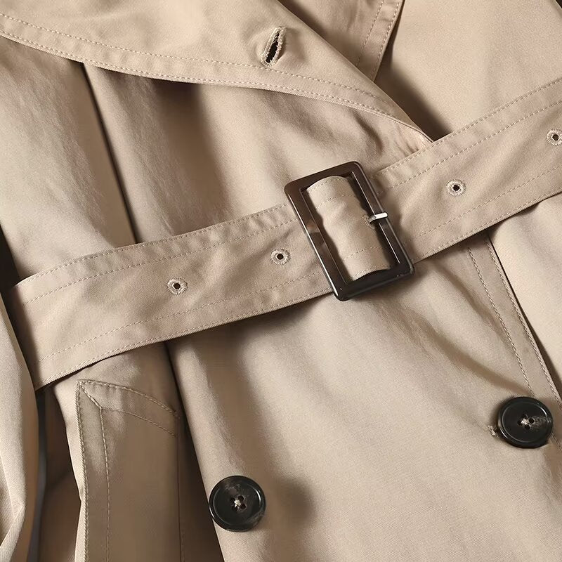 Women's with Belt long style double breasted windbreaker Coat