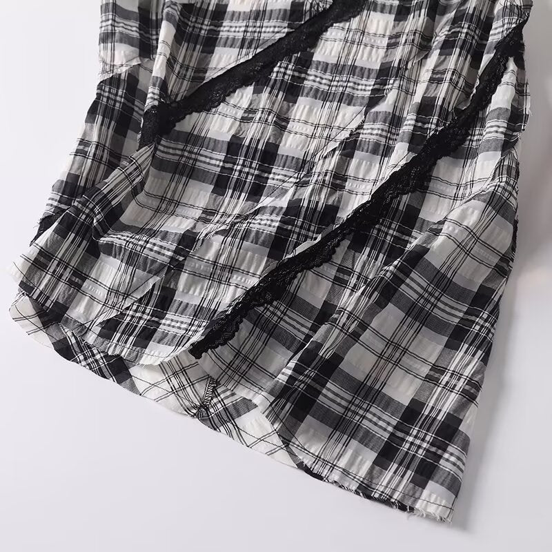 Women's 2025 new fashion sleeveless plaid V-neck top