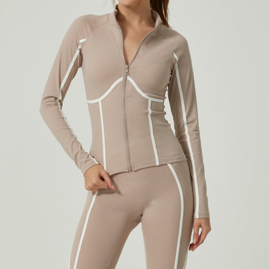 Women's autumn and winter yoga suit leisure sports contrast high sense jacket long sleeve trousers yoga clothes