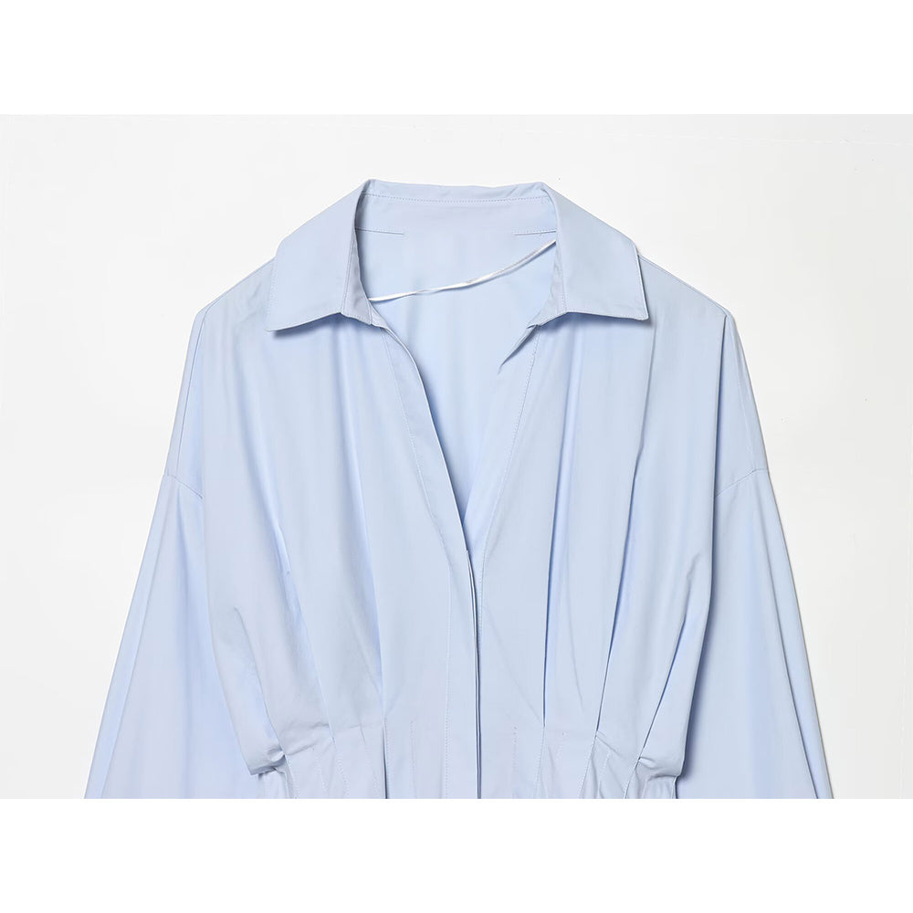 Women's pleated decorative casual poplin shirt