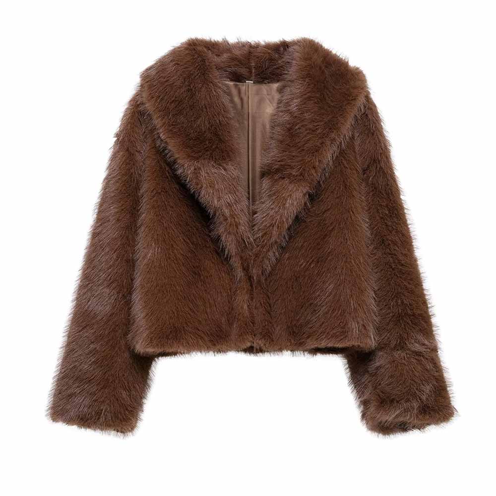 Women's winter fashion Thick warm short faux fur effect lapel fleece coat retro long sleeved button up women's coat chic top