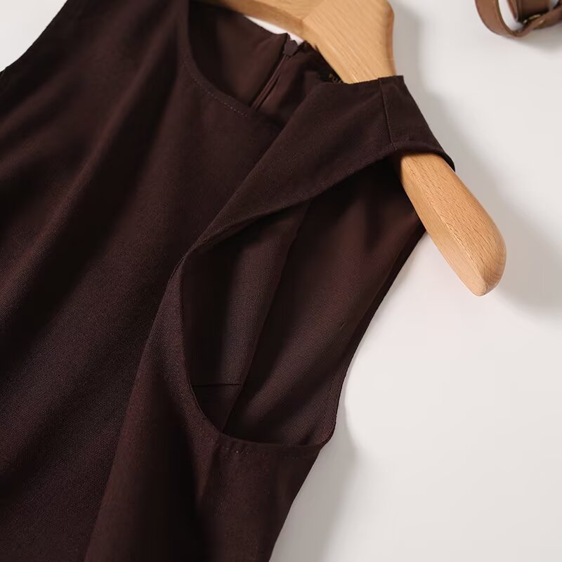 Women's New chic Fashion Linen Blended Sleeveless Midi Dress