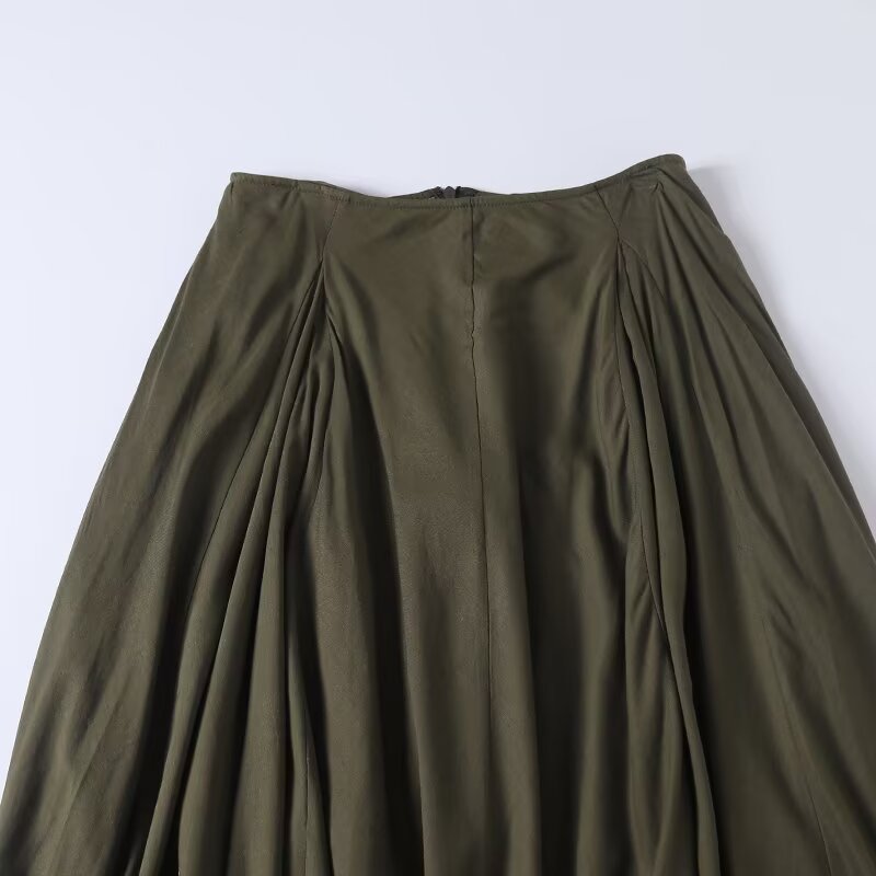 Women's new fashion irregular hem draped cotton linen MIDI skirt