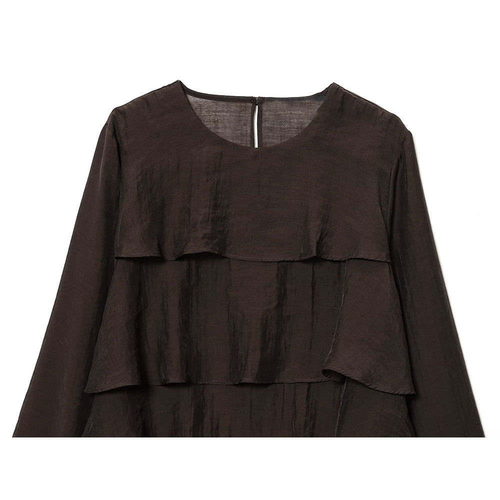 Women's new layered decoration O Neck long sleeved top