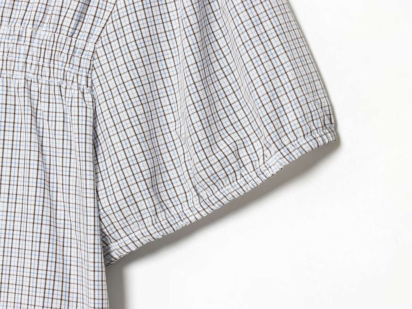 Women's short sleeved plaid elastic poplin shirt