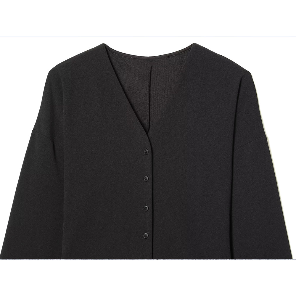 Women's New Black V-neck Button-up Top