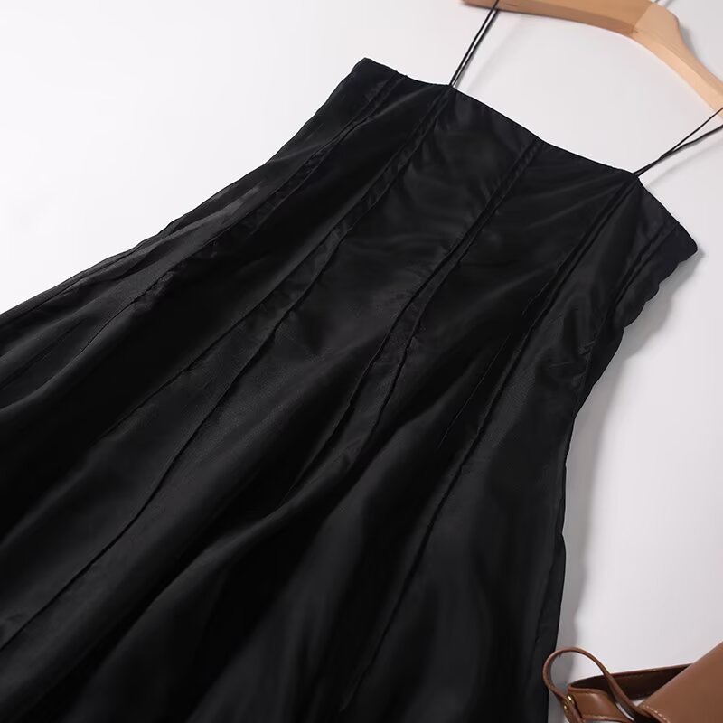 Women's new fashion vacation style draped suspender MIDI dress