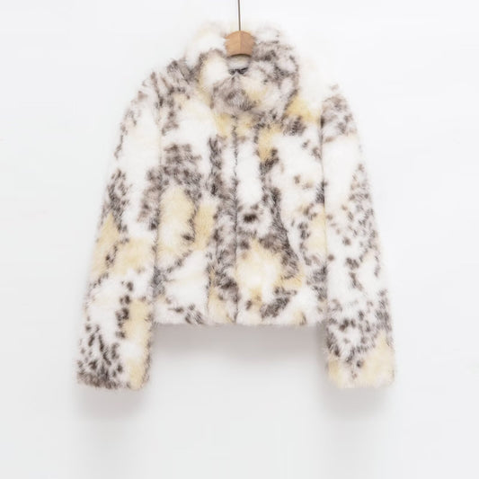 Women's warm standing collar faux fur effect Coat