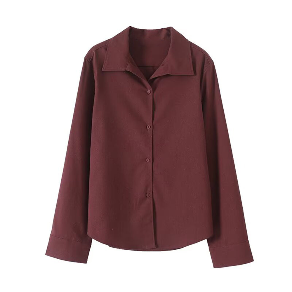 Women's new fashion linen blend long sleeved shirt
