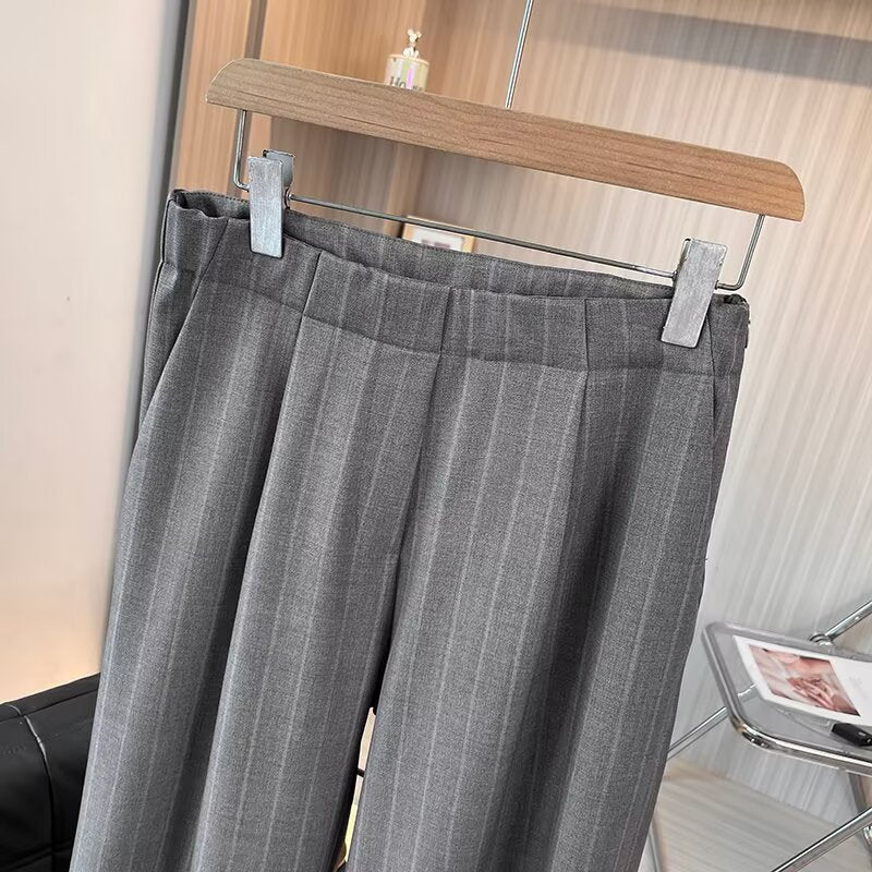 Women's new fashion loose wool striped wide leg pants