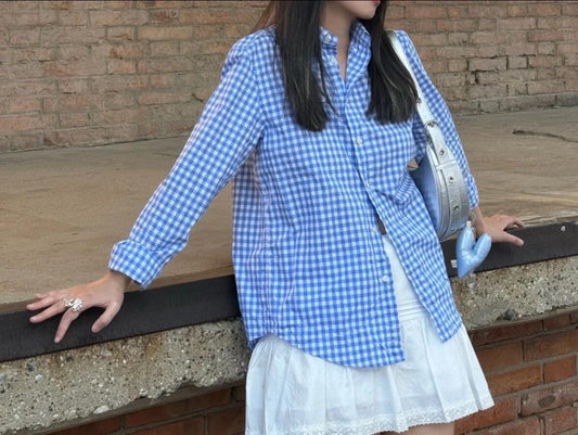Women's New Fashion Casual Joker Cotton Plaid Sunscreen Long-sleeved Shirt