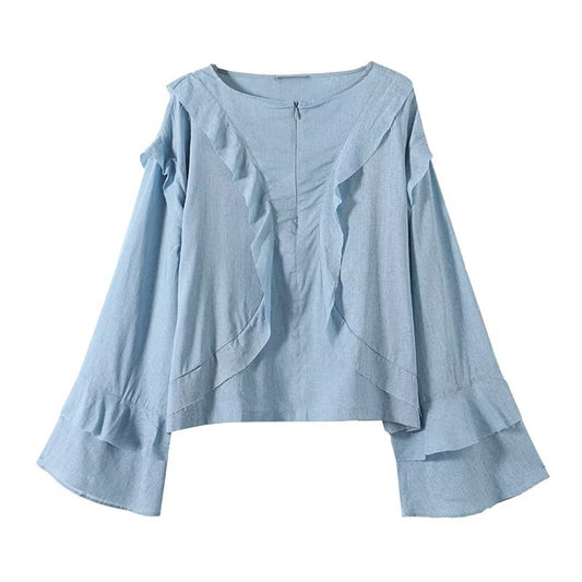 Women's new fashion ruffle edge decoration long sleeved shirt