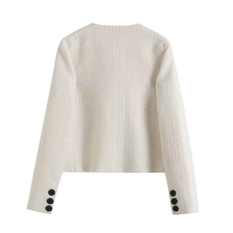 Women's casual single breasted O Neck textured Coat