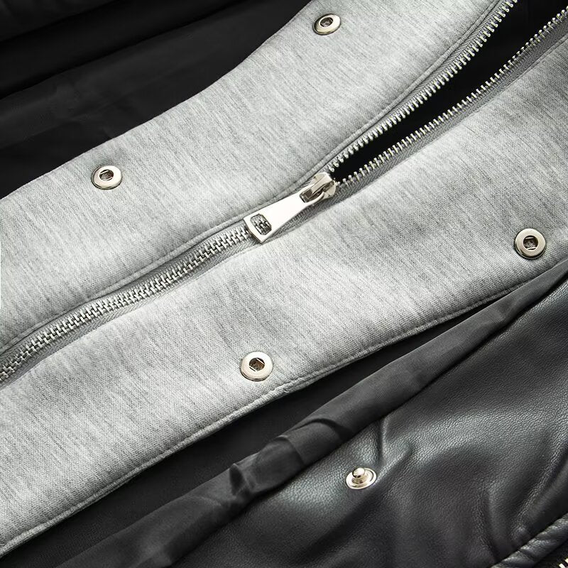 Women's patchwork hooded PU leather jacket Coat