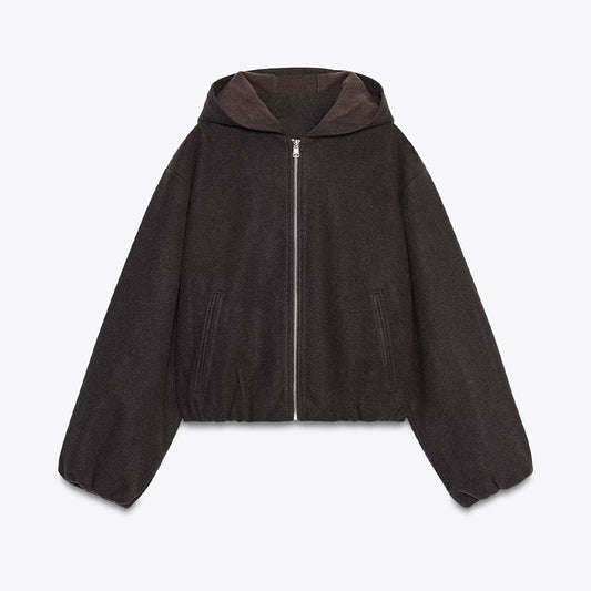 Women's new fashion elastic hem casual hooded jacket Coat