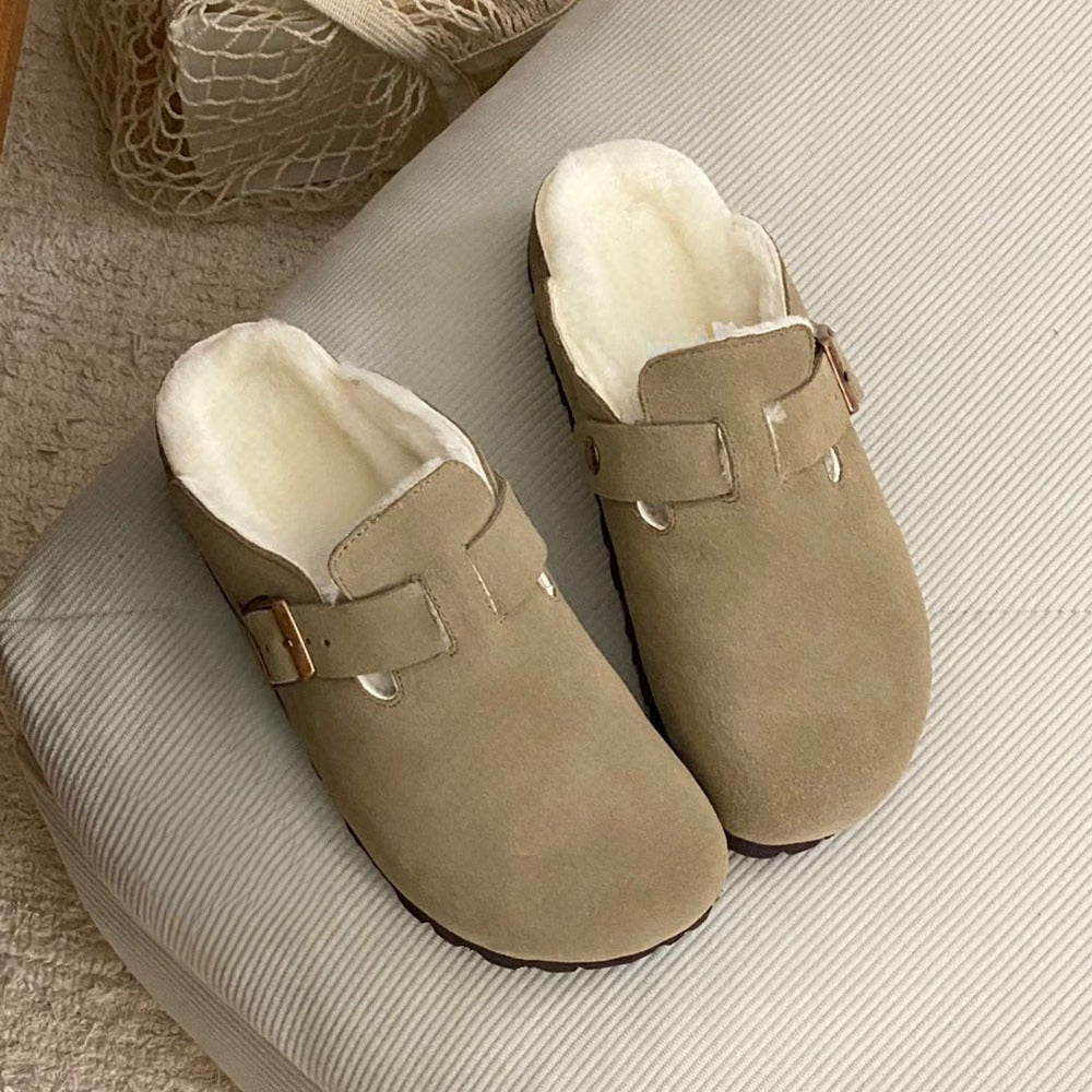 New women's fleece-lined platform slippers with a shoe box