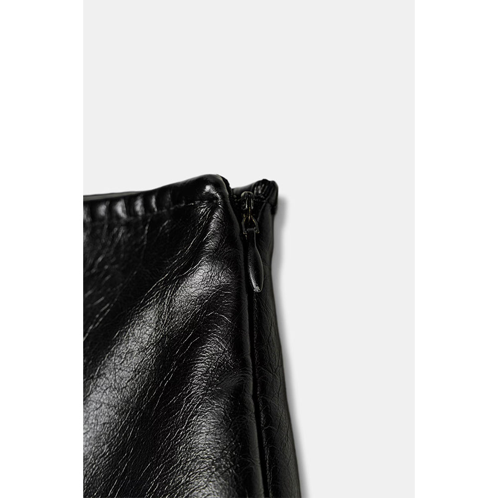 Women's new fashion black Lapel Faux Leather jacket Coat + Shorts Skirts