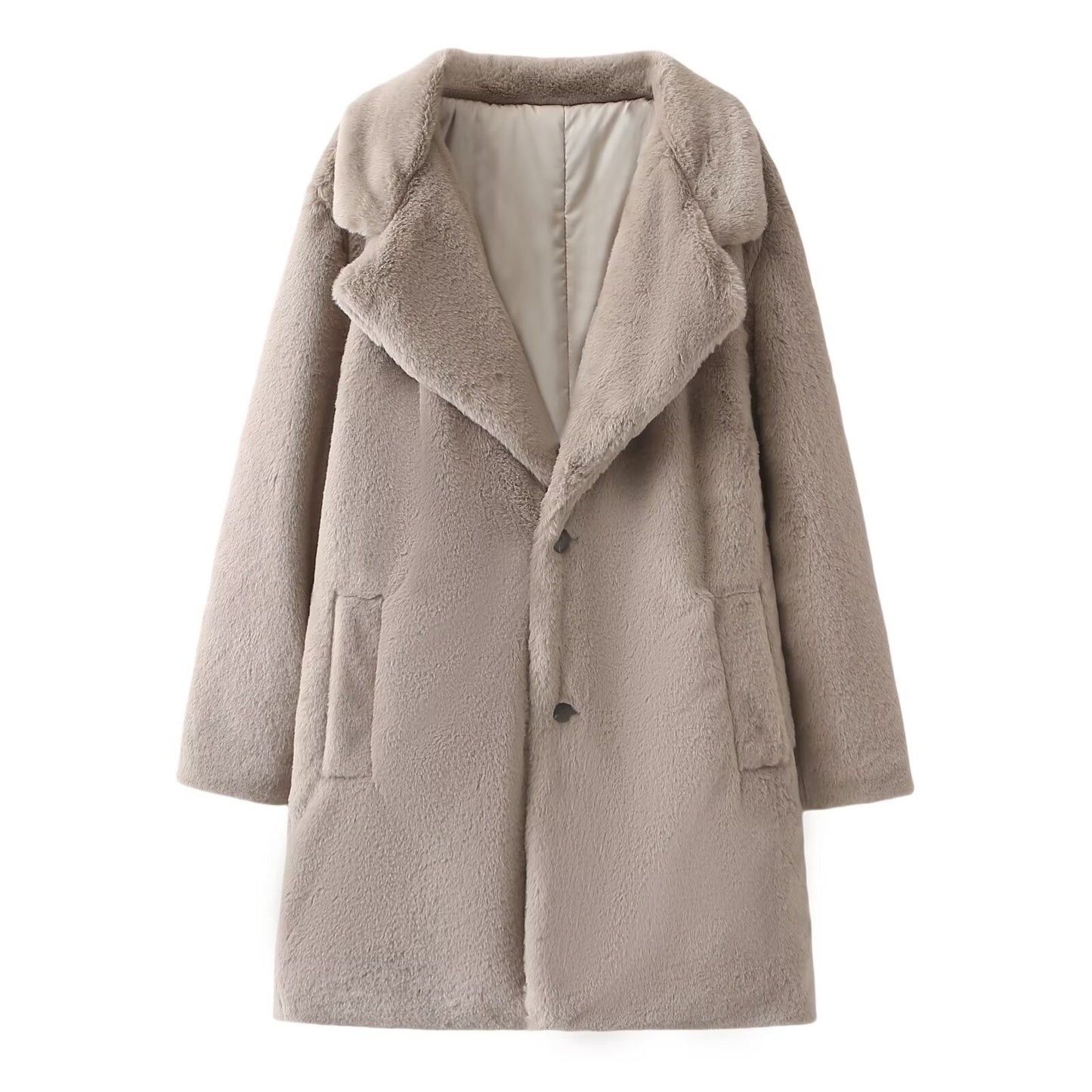 Women's loose thick warm faux fur effect lapel Coat