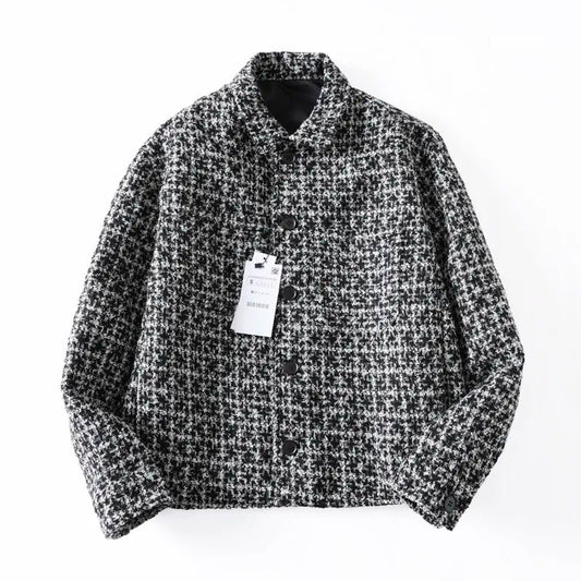 Men's New Fashion Casual Joker Loose Version Patch Pocket Design Plaid Texture Lapel Shirt Coat Retro Long Sleeve Jacket.