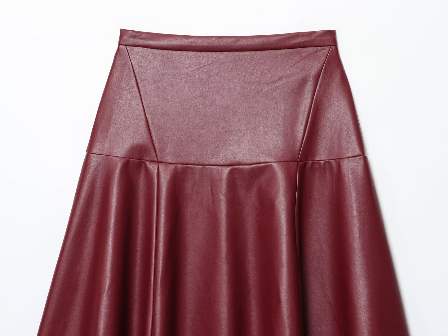 Women's casual draped faux leather MIDI skirt