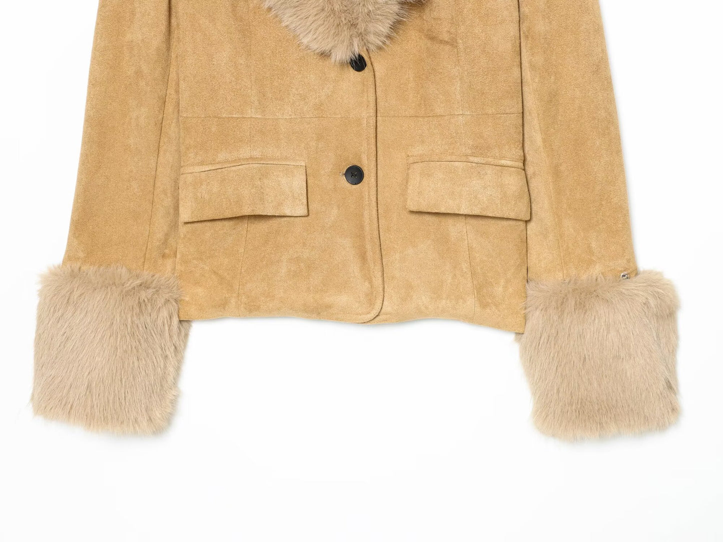 Women's suede Fur Faux Leather effect Blazer Coat