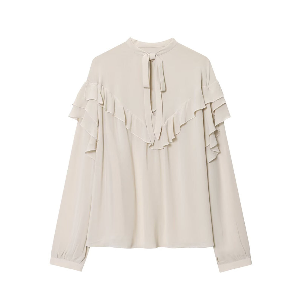 Women's new bow decoration loose layered decoration shirt