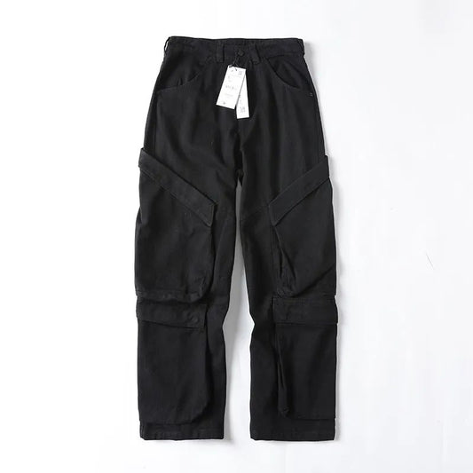 Men's New Fashion Casual Joker Loose Version Multi-pocket Decorative Straight Loose Pants Overalls