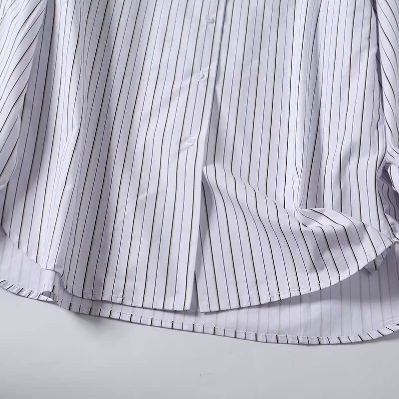 Women's new fashion loose long sleeved striped cotton shirt