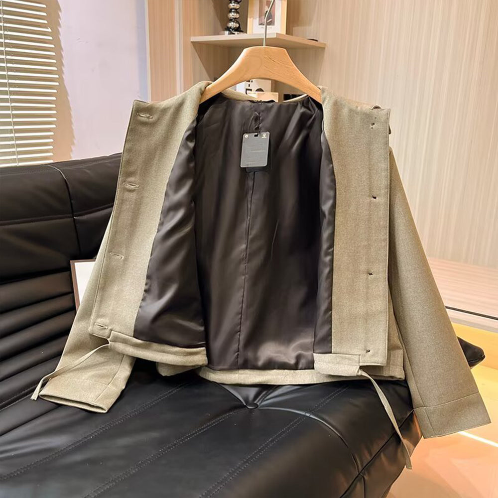 Women's new fashion short lapel linen blend pilot jacket Coat