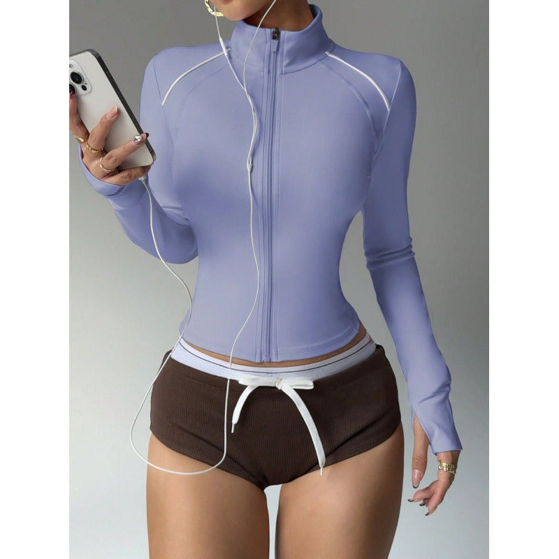 Women's Short Sports Yoga Slim Fit Stand Collar Long Sleeve Jacket