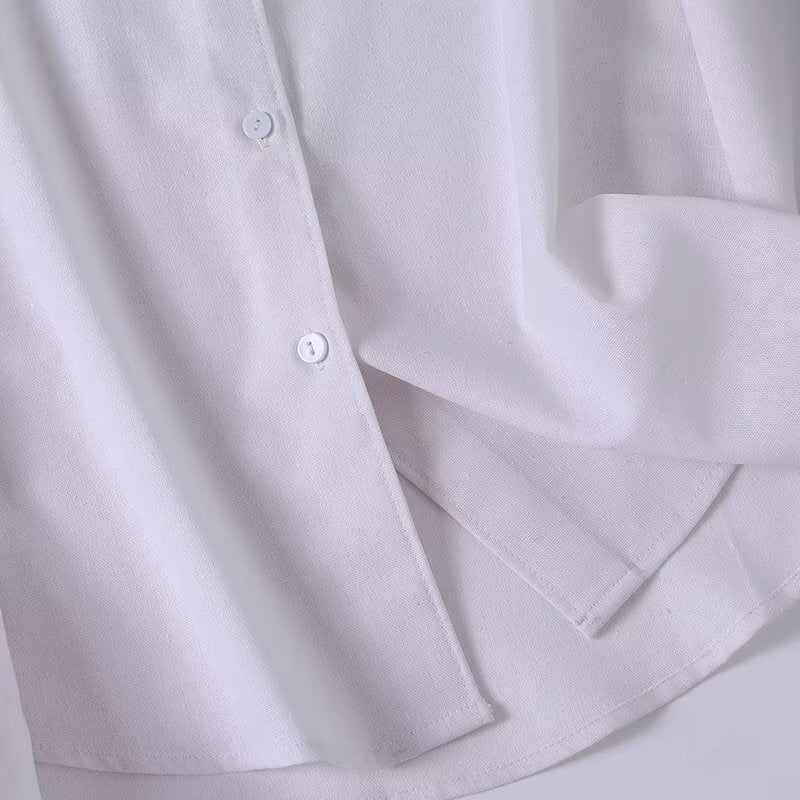 Women's new fashion linen blend long sleeved shirt