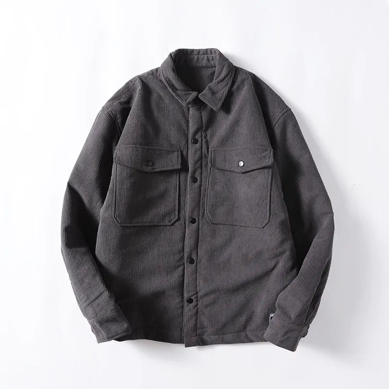 Men's New Fashion Casual Joker Tooling Flip Patch Pocket Corduroy Loose Shirt Coat Retro Coat.