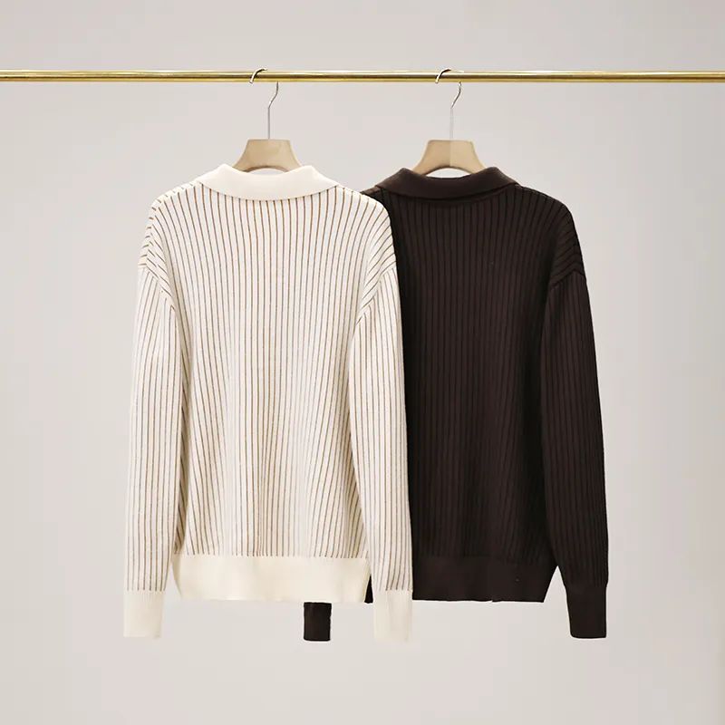 Men's New Fashion Casual Joker Lapel Knit Slim Long Sleeve New Fashion POLO Casual Striped Sweater