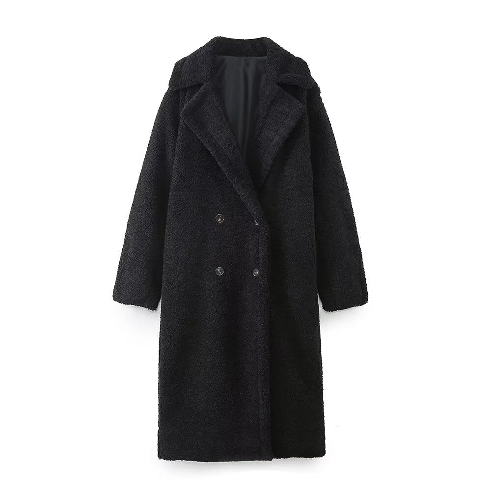 Women's fashion casual long fleece long sleeve coat