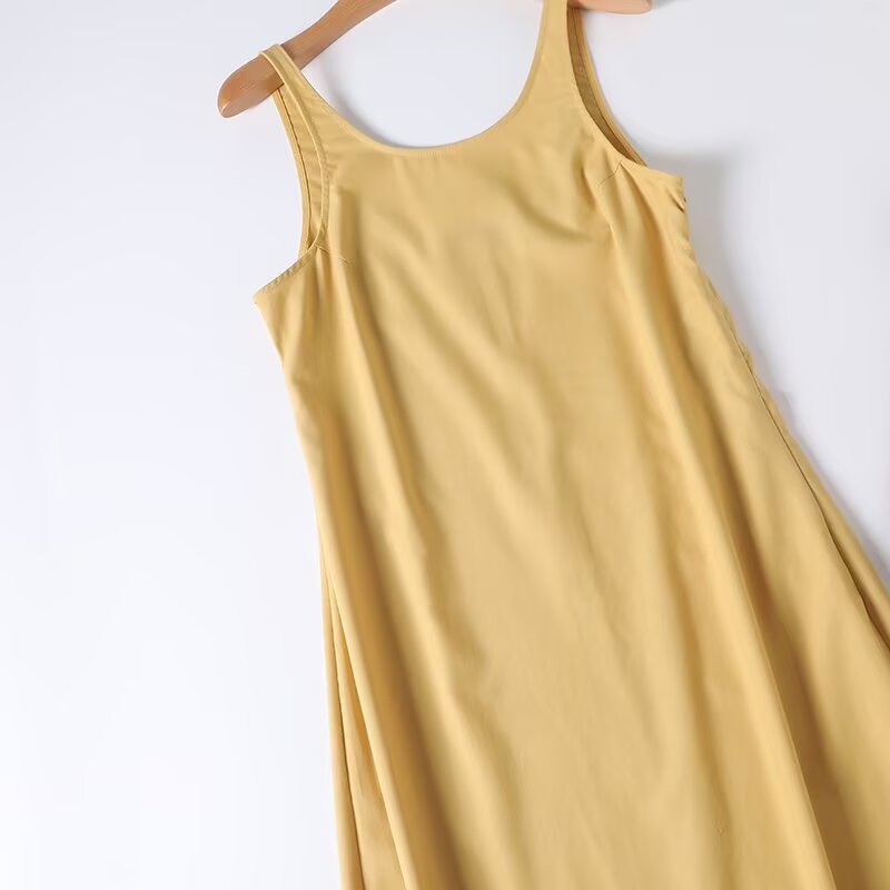 Women's new fashion linen blend sleeveless backless MIDI dress
