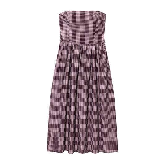 Women's new fashion pleated decorative plaid strapless MIDI dress