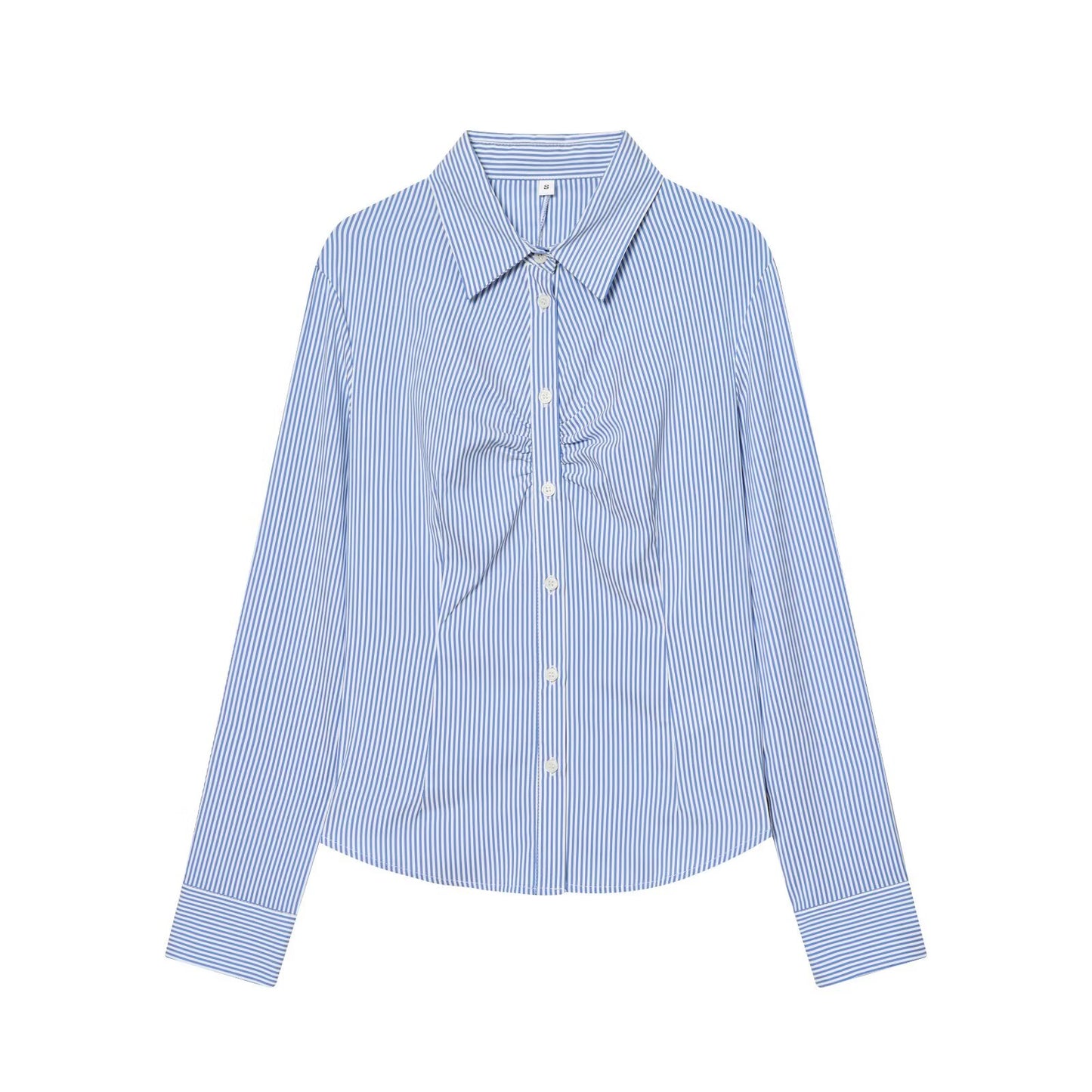Women's pleated decoration slim lapel shirt