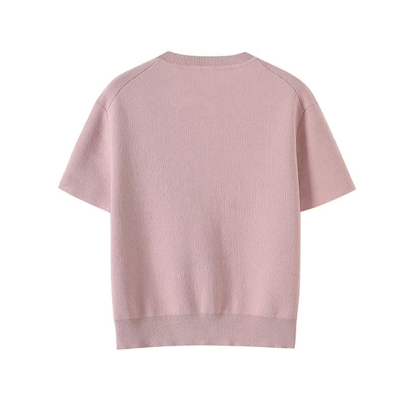 Women's new fashion short sleeved single breasted O-Neck knitted cardigan