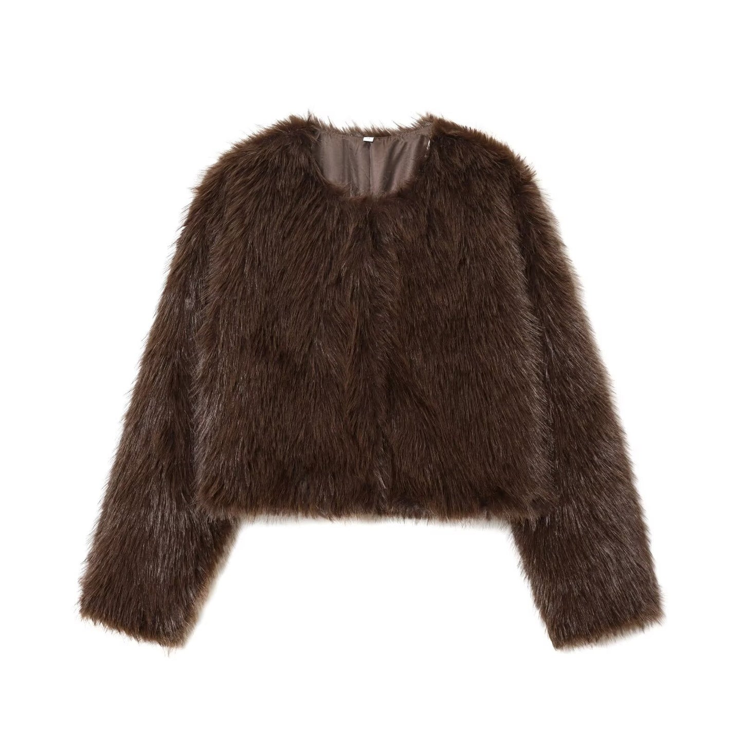 Women's New Artificial fur effect short O Neck jacket Coat