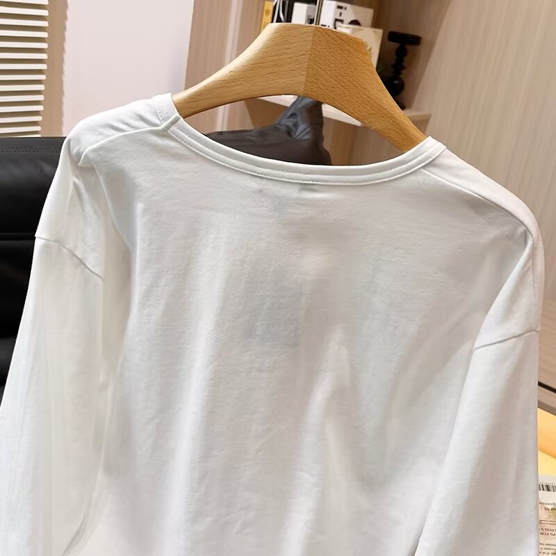 Women's new fashion cotton V-neck knitted long sleeved T-shirt