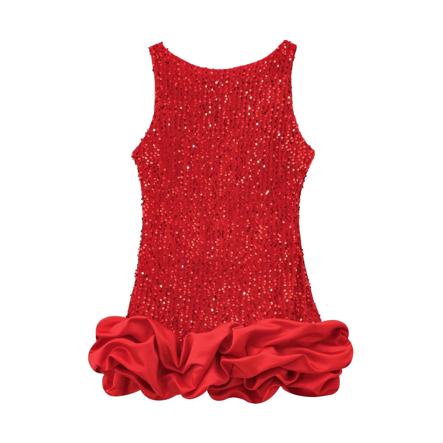 Women's sequined decorative sleeveless backless floral bud dress