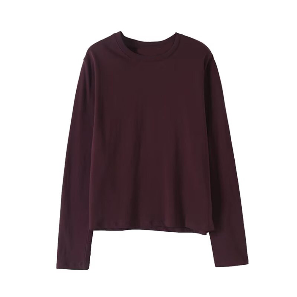 Women's new round neck long sleeved cotton T-shirt