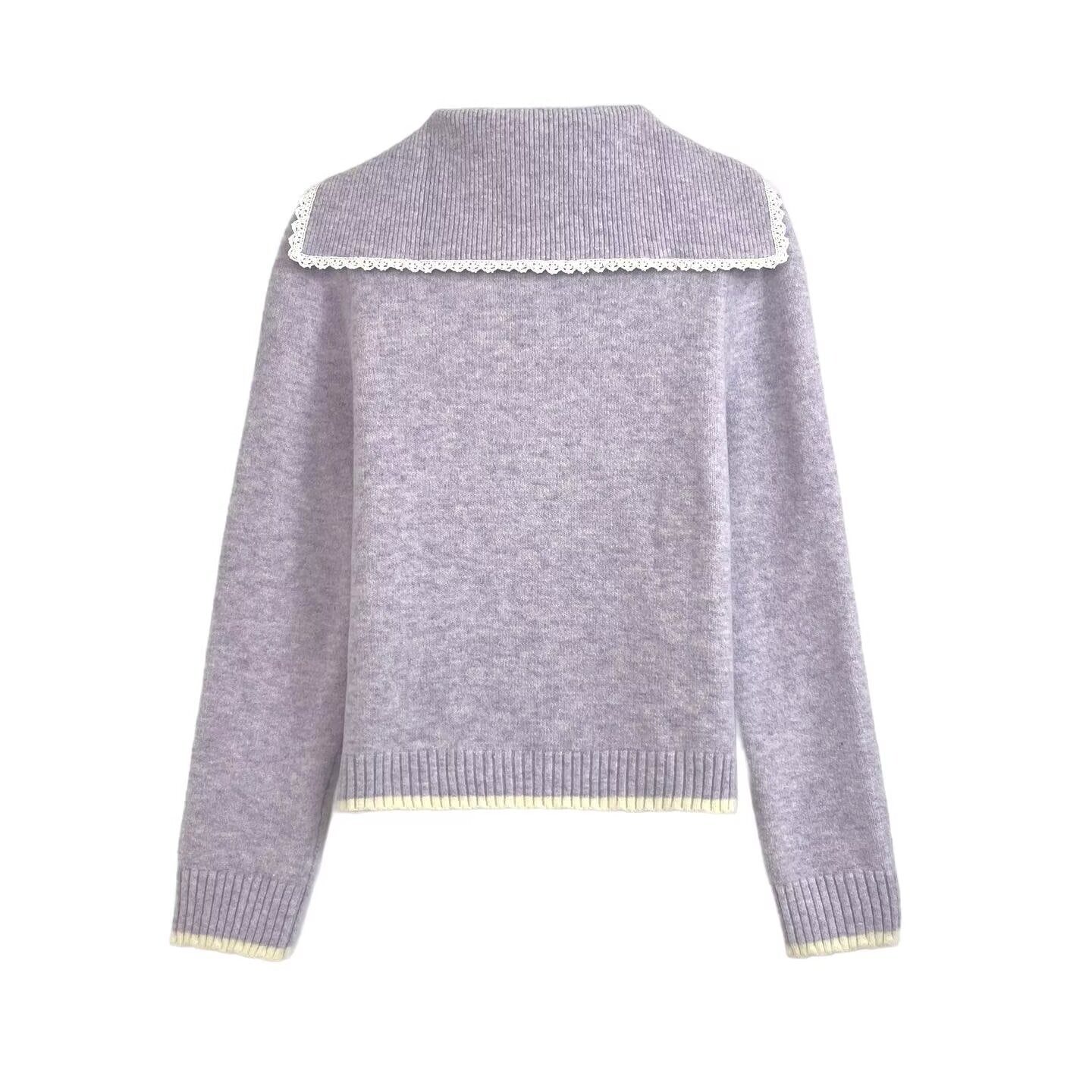 Women's new fashion patchwork lace Bow tie buckle knitted cardigan
